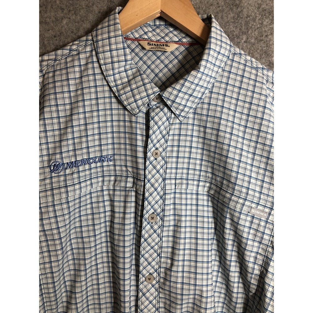 Simms Mens Shirt Extra Large Blue Check Brrr Nylon Fishing Performance Classic